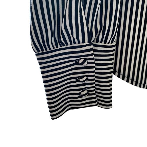 Ann Taylor black and white vertical striped long sleeve pullover stretchy top S - Picture 6 of 8
